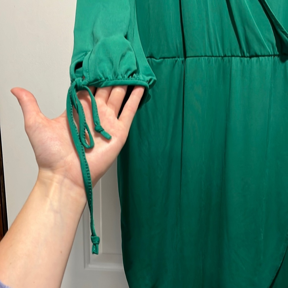 NWT Ashley Stewart Kelly GREEN Long sleeve V neck MIDI dress - Picture 6 of 11